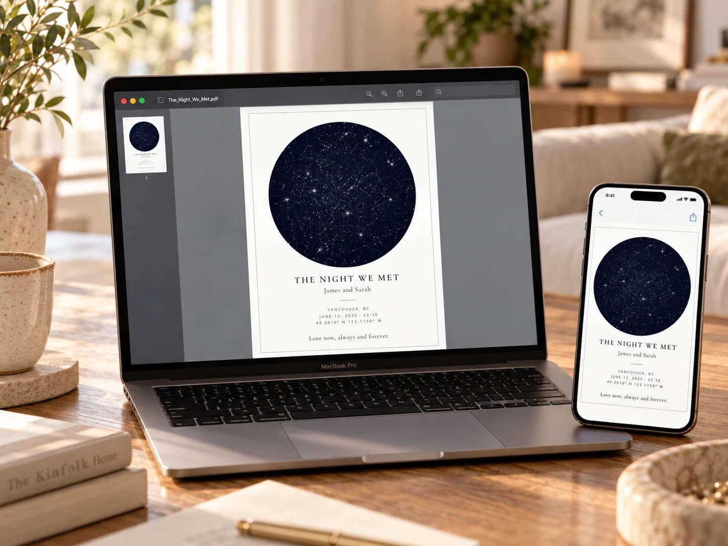 A star map file open on a laptop and a phone